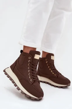 Boto Botki Ocieplane|Damskie Trapery*Ocieplane Trapery Damskie Na Platformie Brązowe Marivira Brązowy