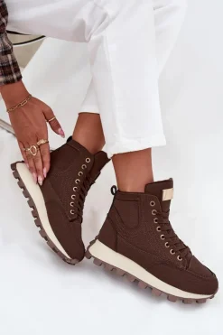 Boto Botki Ocieplane|Damskie Trapery*Ocieplane Trapery Damskie Na Platformie Brązowe Marivira Brązowy