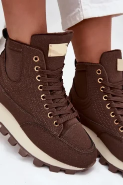 Boto Botki Ocieplane|Damskie Trapery*Ocieplane Trapery Damskie Na Platformie Brązowe Marivira Brązowy