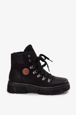 Boto Damskie Trapery|Botki Sznurowane*Ocieplane Trapery Damskie Na Platformie Czarne Zaraine Czarny