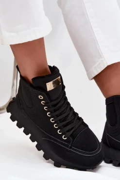 Damskie Boto Ocieplane Trapery Damskie Na Platformie Czarne Marivira