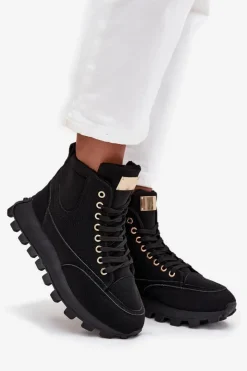 Damskie Boto Ocieplane Trapery Damskie Na Platformie Czarne Marivira
