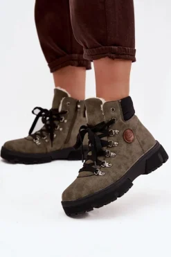 Online Boto Ocieplane Trapery Damskie Na Platformie Ciemnozielone Zaraine Zielony