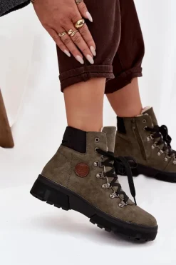 Online Boto Ocieplane Trapery Damskie Na Platformie Ciemnozielone Zaraine Zielony