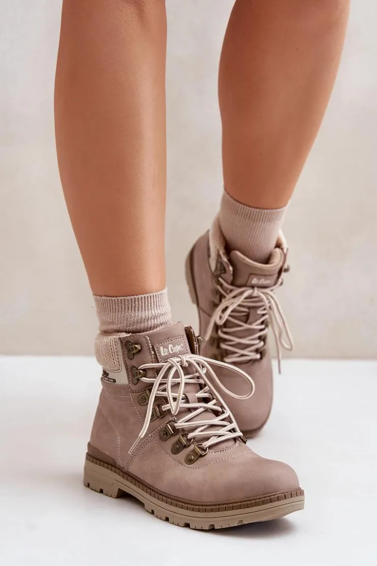 Damskie Lee Cooper Ocieplane Trapery Damskie LCJ-24-03-3042 Ciemnobeżowe