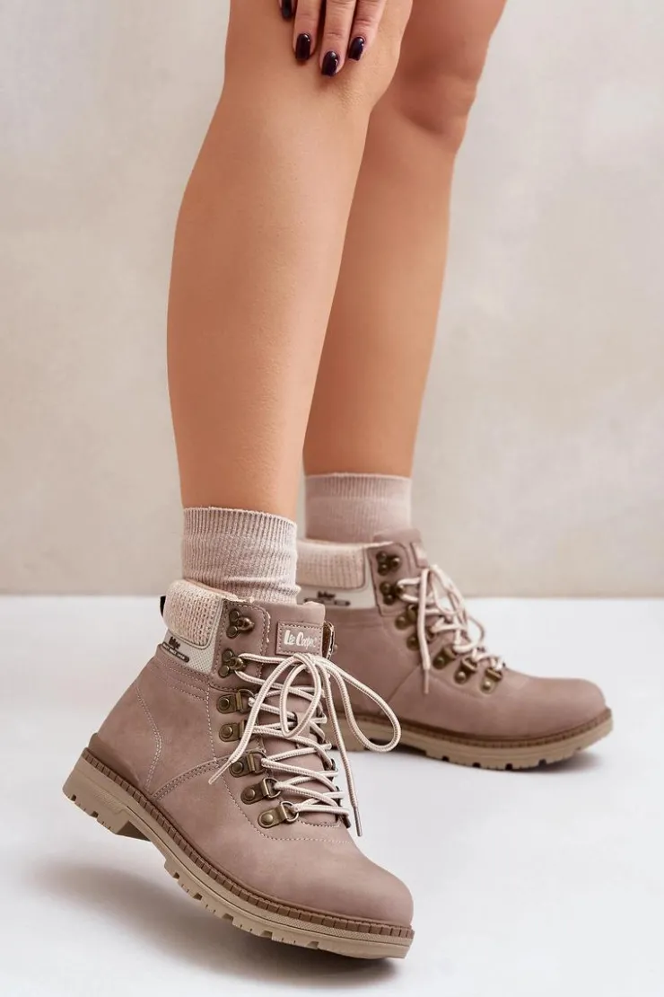 Damskie Lee Cooper Ocieplane Trapery Damskie LCJ-24-03-3042 Ciemnobeżowe