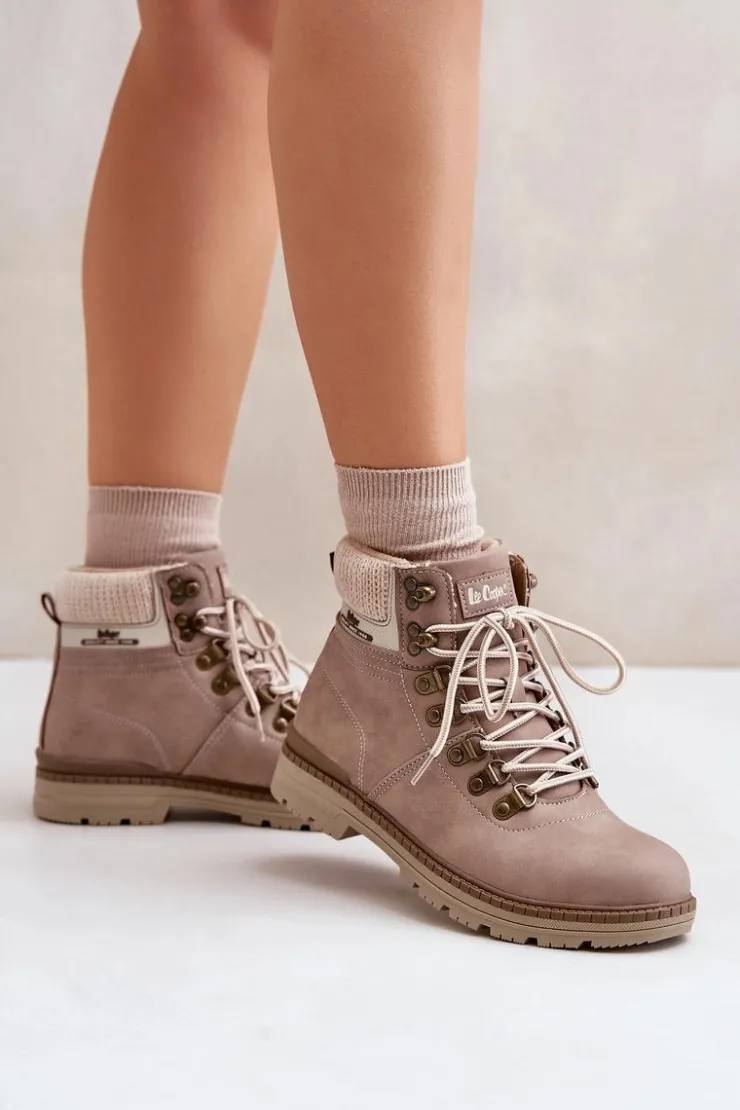 Damskie Lee Cooper Ocieplane Trapery Damskie LCJ-24-03-3042 Ciemnobeżowe