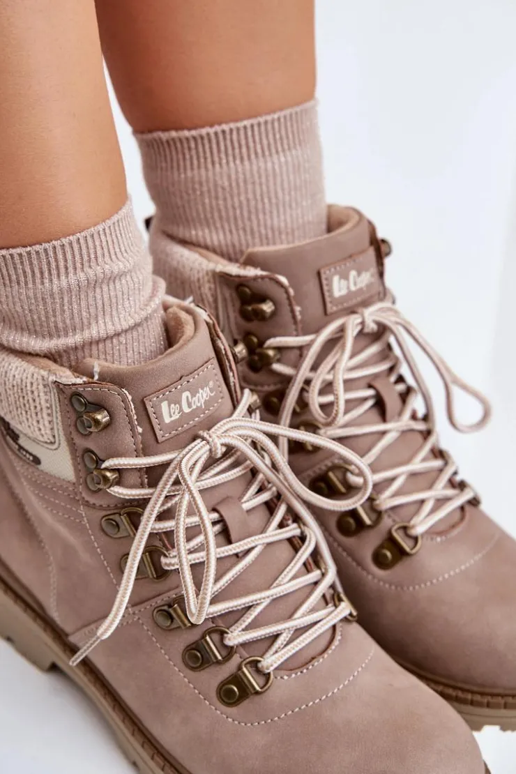 Damskie Lee Cooper Ocieplane Trapery Damskie LCJ-24-03-3042 Ciemnobeżowe