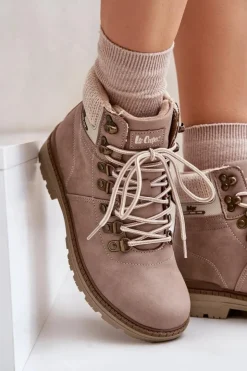 Damskie Lee Cooper Ocieplane Trapery Damskie LCJ-24-03-3042 Ciemnobeżowe