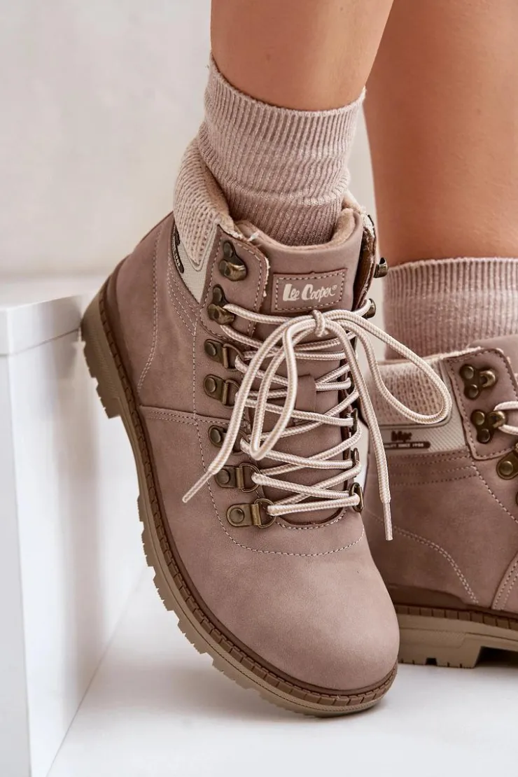 Damskie Lee Cooper Ocieplane Trapery Damskie LCJ-24-03-3042 Ciemnobeżowe