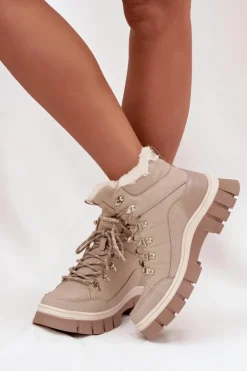 Lee Cooper Trekkingowe Damskie|Botki Ocieplane*Ocieplane Trapery Damskie LCJ-25-31-3910 Beżowe Beżowy