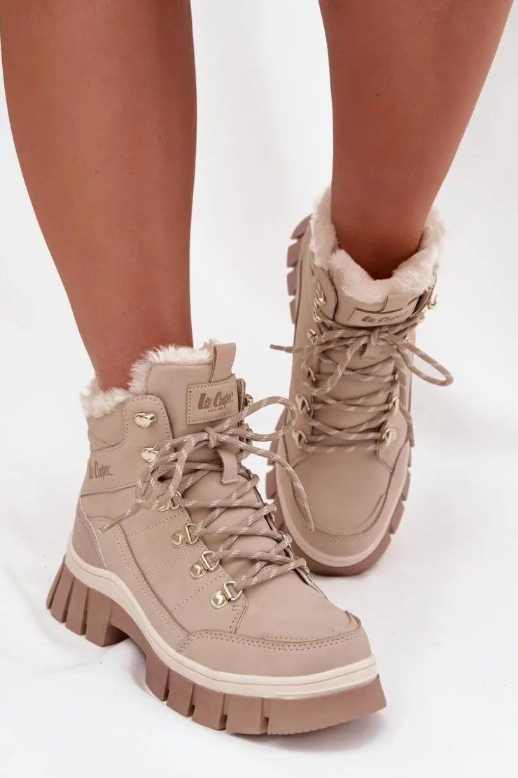 Lee Cooper Trekkingowe Damskie|Botki Ocieplane*Ocieplane Trapery Damskie LCJ-25-31-3910 Beżowe Beżowy