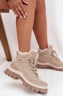 Lee Cooper Trekkingowe Damskie|Botki Ocieplane*Ocieplane Trapery Damskie LCJ-25-31-3910 Beżowe Beżowy