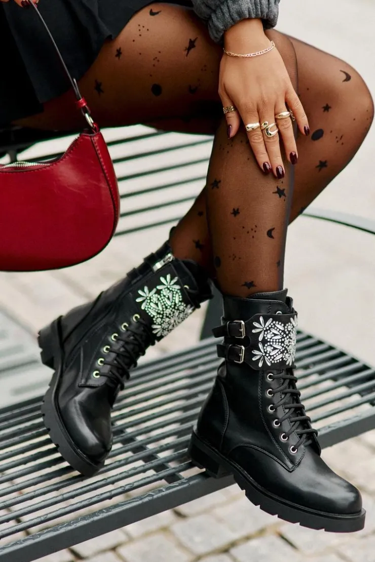 Online Boto Ocieplane Workery Botki Z Ozdobnym Paskiem I Klamrami Czarne Viveria