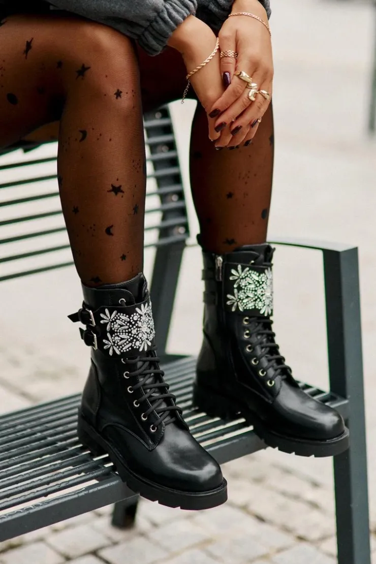 Online Boto Ocieplane Workery Botki Z Ozdobnym Paskiem I Klamrami Czarne Viveria