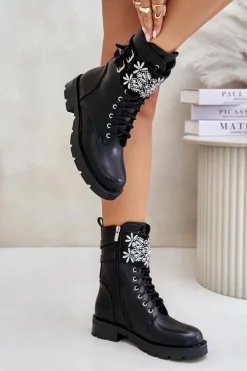 Online Boto Ocieplane Workery Botki Z Ozdobnym Paskiem I Klamrami Czarne Viveria