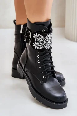 Online Boto Ocieplane Workery Botki Z Ozdobnym Paskiem I Klamrami Czarne Viveria