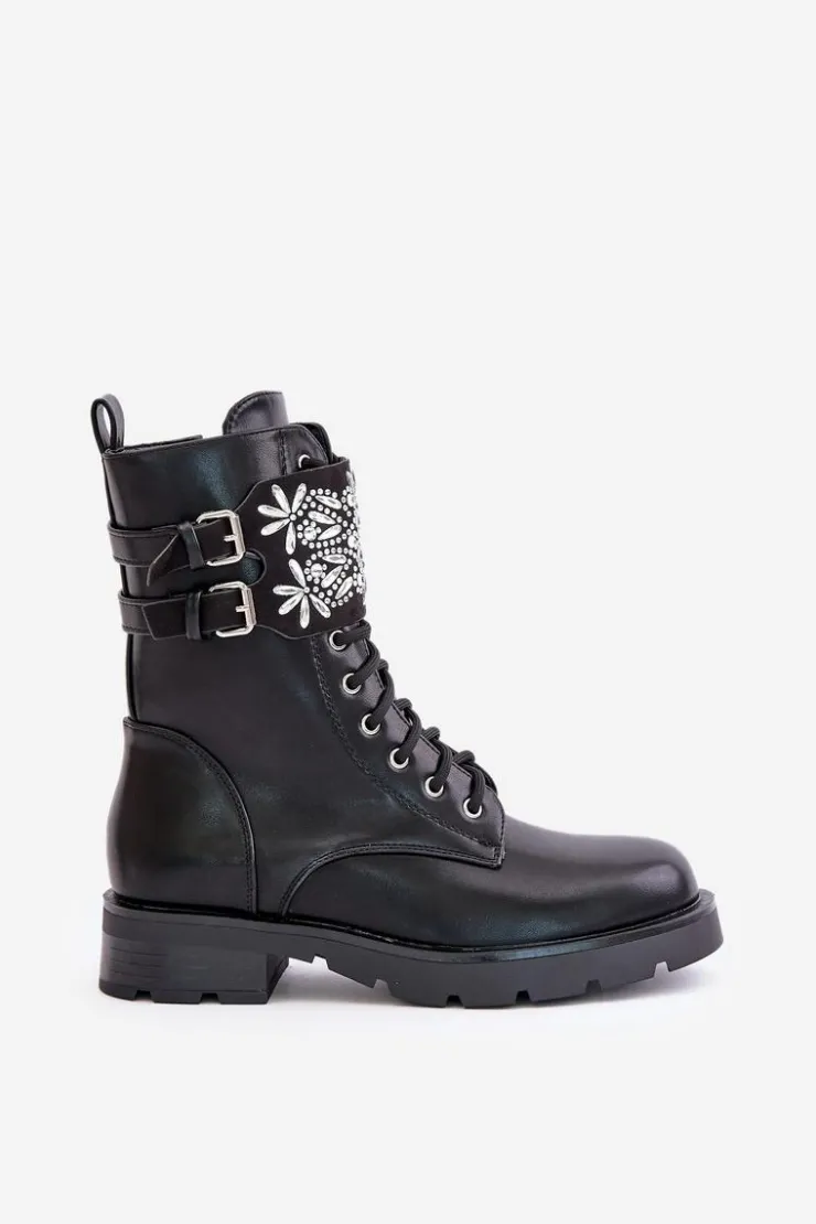 Online Boto Ocieplane Workery Botki Z Ozdobnym Paskiem I Klamrami Czarne Viveria