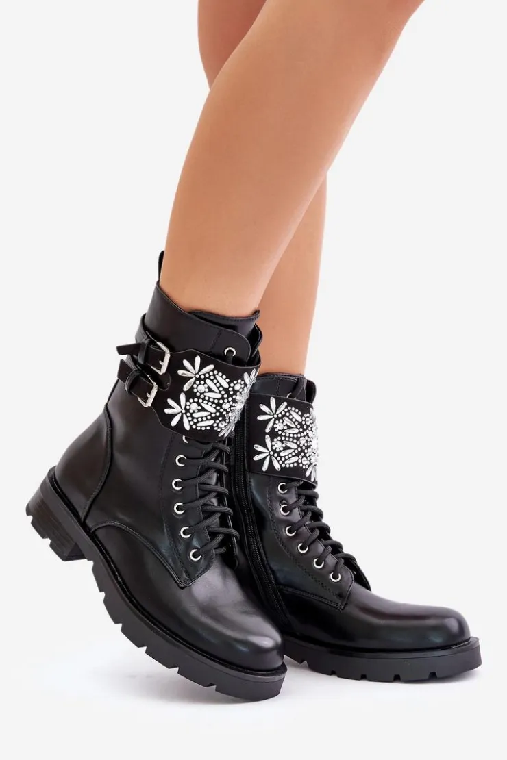 Online Boto Ocieplane Workery Botki Z Ozdobnym Paskiem I Klamrami Czarne Viveria