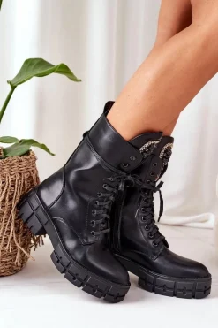 Boto Botki Sznurowane|Czarne Botki*Ocieplane Workery Z Kamieniami Czarne Hadley