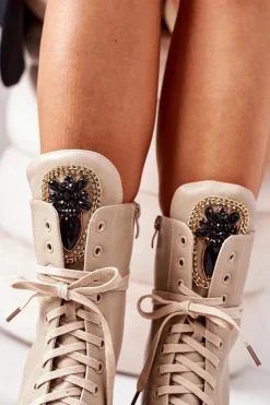 New Boto Ocieplane Workery Z Kamieniami Beżowe Hadley