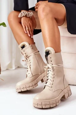 New Boto Ocieplane Workery Z Kamieniami Beżowe Hadley