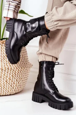 Damskie Boto Ocieplane Workery Z Kieszenią Czarne Awesome