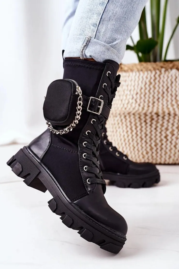 Boto Botki Sznurowane|Czarne Botki*Ocieplane Workery Z Nerką Czarne Look At Me