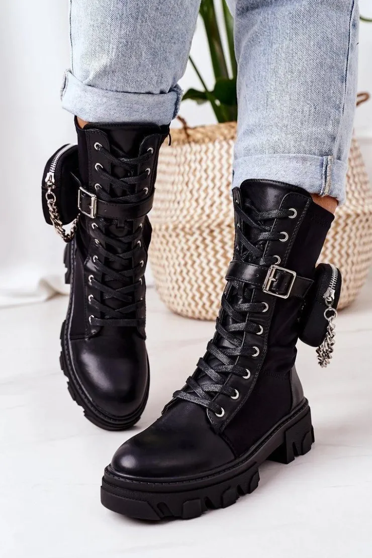 Boto Botki Sznurowane|Czarne Botki*Ocieplane Workery Z Nerką Czarne Look At Me