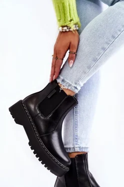 Damskie Big Star Shoes Ocieplane Wsuwane Botki Big Star II274101 Czarne