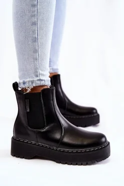 Damskie Big Star Shoes Ocieplane Wsuwane Botki Big Star II274101 Czarne