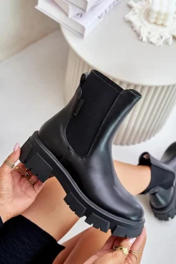 New Big Star Shoes Ocieplane Wsuwane Botki Sztyblety Z Eko Skóry Big Star MM274071 Czarne