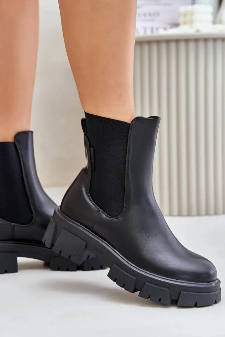 New Big Star Shoes Ocieplane Wsuwane Botki Sztyblety Z Eko Skóry Big Star MM274071 Czarne