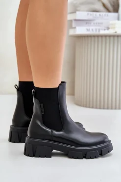 New Big Star Shoes Ocieplane Wsuwane Botki Sztyblety Z Eko Skóry Big Star MM274071 Czarne