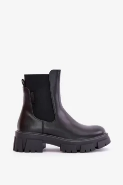 New Big Star Shoes Ocieplane Wsuwane Botki Sztyblety Z Eko Skóry Big Star MM274071 Czarne