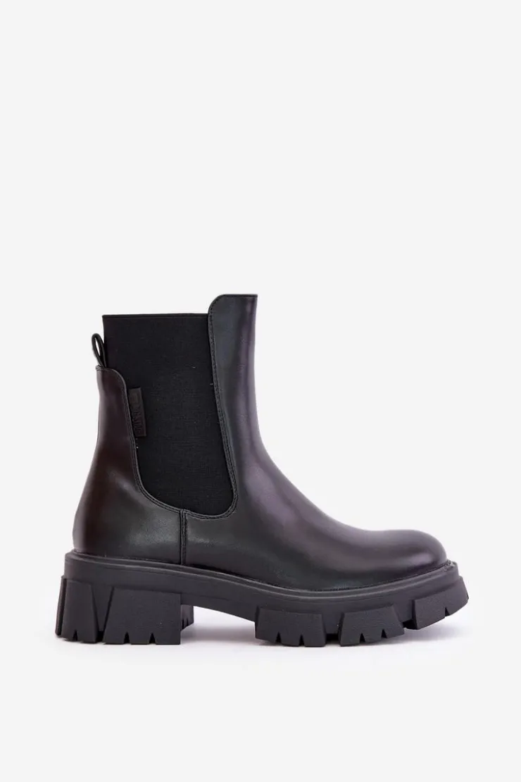 New Big Star Shoes Ocieplane Wsuwane Botki Sztyblety Z Eko Skóry Big Star MM274071 Czarne