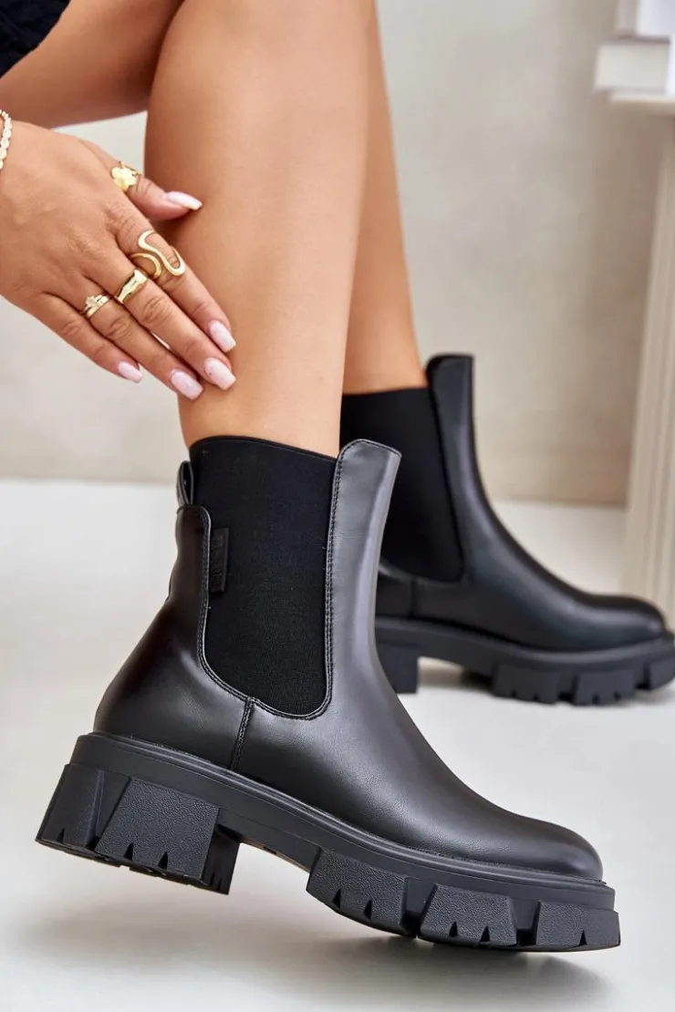 New Big Star Shoes Ocieplane Wsuwane Botki Sztyblety Z Eko Skóry Big Star MM274071 Czarne