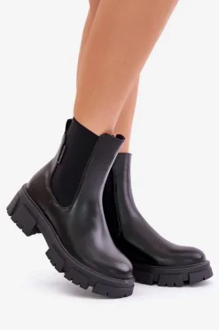 New Big Star Shoes Ocieplane Wsuwane Botki Sztyblety Z Eko Skóry Big Star MM274071 Czarne