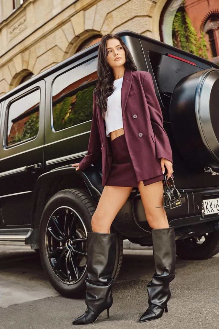 Sale Boto Ocieplane Wsuwane Kozaki Damskie Na Szpilce Z Marszczeniem Czarne Angelica