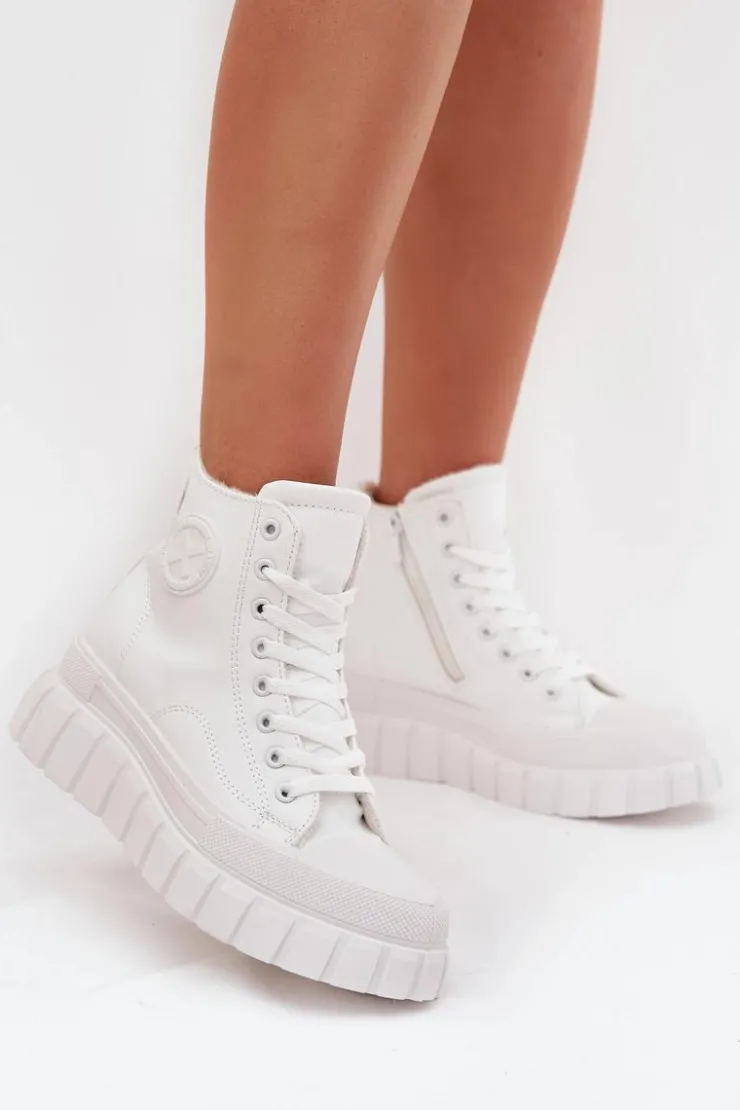 Boto Trampki Ocieplane|Trampki Damskie Wysokie*Ocieplane Wysokie Trampki Damskie Na Platformie Zamek Białe Sarira