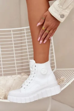 Boto Trampki Ocieplane|Trampki Damskie Wysokie*Ocieplane Wysokie Trampki Damskie Na Platformie Zamek Białe Sarira