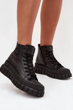 Boto Trampki Ocieplane|Trampki Damskie Wysokie*Ocieplane Wysokie Trampki Damskie Na Platformie Zamek Czarne Sarira Czarny