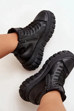 Boto Trampki Ocieplane|Trampki Damskie Wysokie*Ocieplane Wysokie Trampki Damskie Na Platformie Zamek Czarne Sarira Czarny