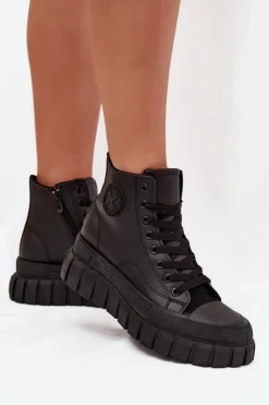 Boto Trampki Ocieplane|Trampki Damskie Wysokie*Ocieplane Wysokie Trampki Damskie Na Platformie Zamek Czarne Sarira Czarny