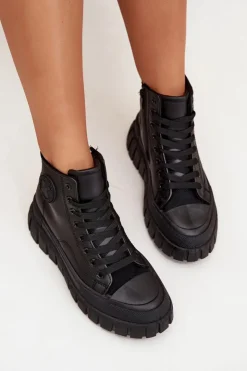 Boto Trampki Ocieplane|Trampki Damskie Wysokie*Ocieplane Wysokie Trampki Damskie Na Platformie Zamek Czarne Sarira Czarny