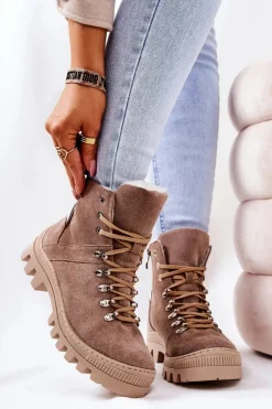 Damskie Boto Ocieplane Zamszowe Botki Piasek Sandstorm