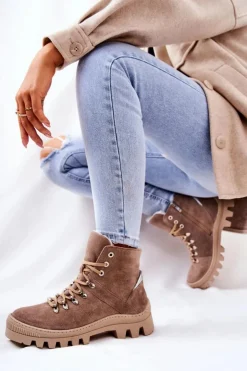 Damskie Boto Ocieplane Zamszowe Botki Piasek Sandstorm