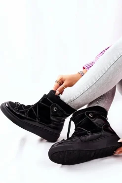 Damskie Boto Ocieplane Zamszowe Botki Śniegowce Czarne Clarem