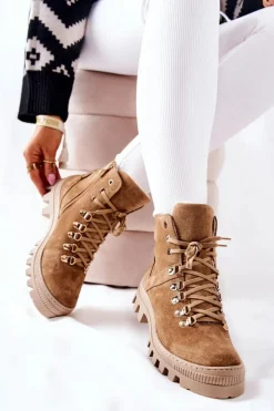 New Boto Ocieplane Zamszowe Botki Beżowe Sandstorm
