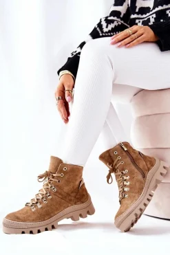 New Boto Ocieplane Zamszowe Botki Beżowe Sandstorm